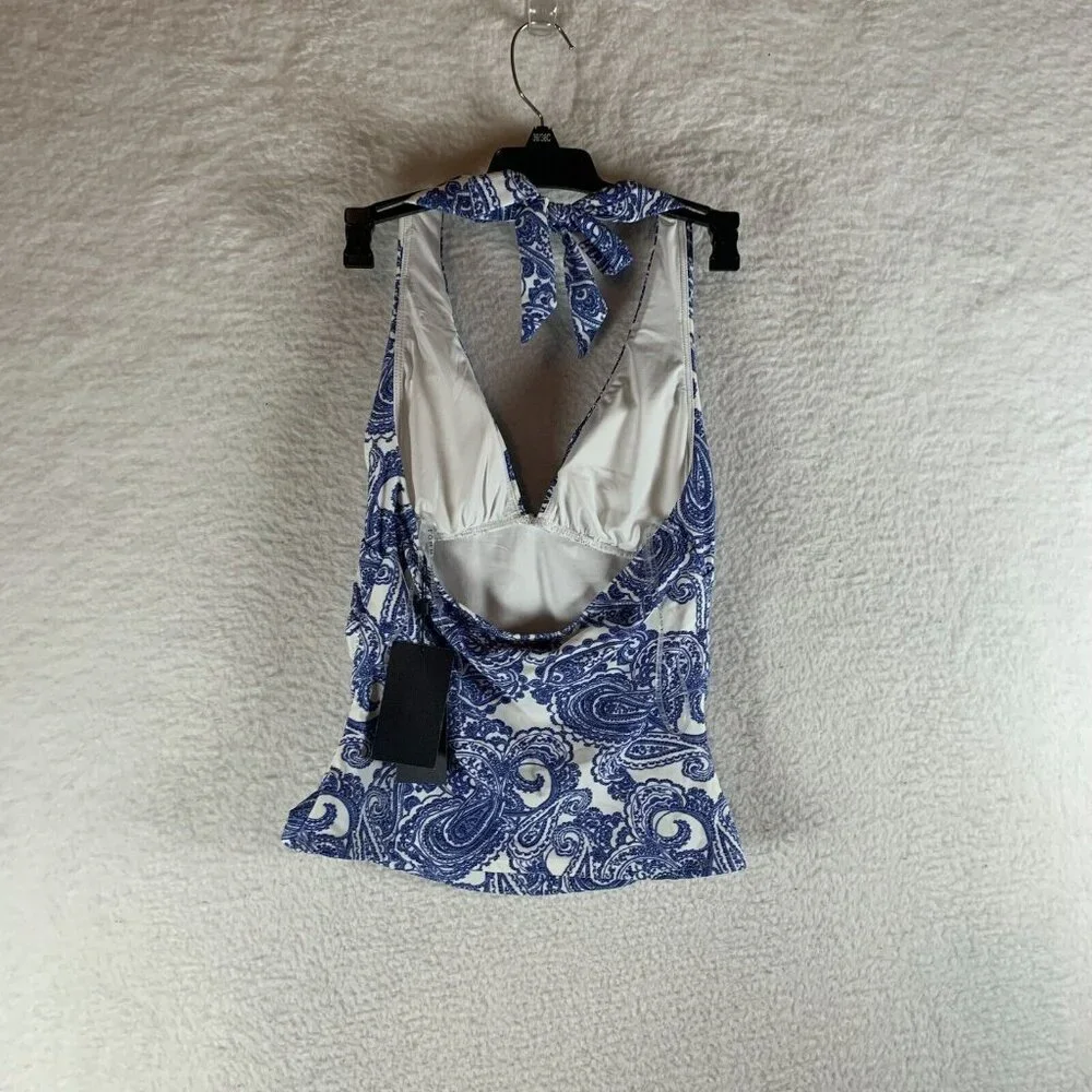 Tommy Hilfiger Halter Tankini Top Women's XS‎ Provence Blue Paisley Print Summer